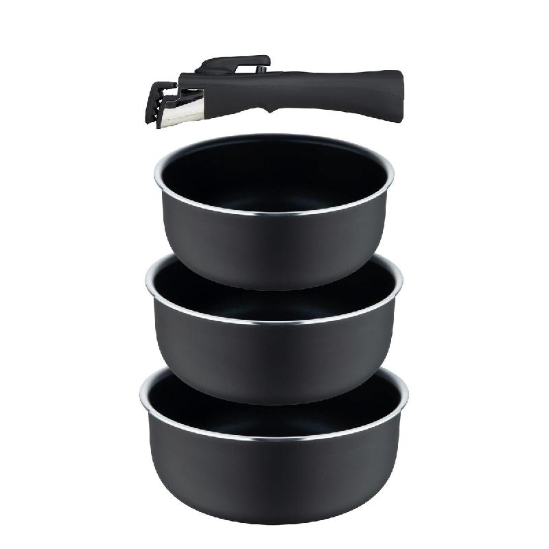 BERGNER Click&Cook - Ensemble de 3 casseroles Ø16/Ø18/Ø20 cm en aluminium embouti avec Heat Dot et poignée amovible noire - multi-matériau Q4972_0
