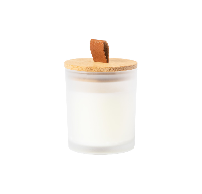 Bougie parfumée vanille - cire végétale - pot en verre dépoli avec couvercle en bambou_0