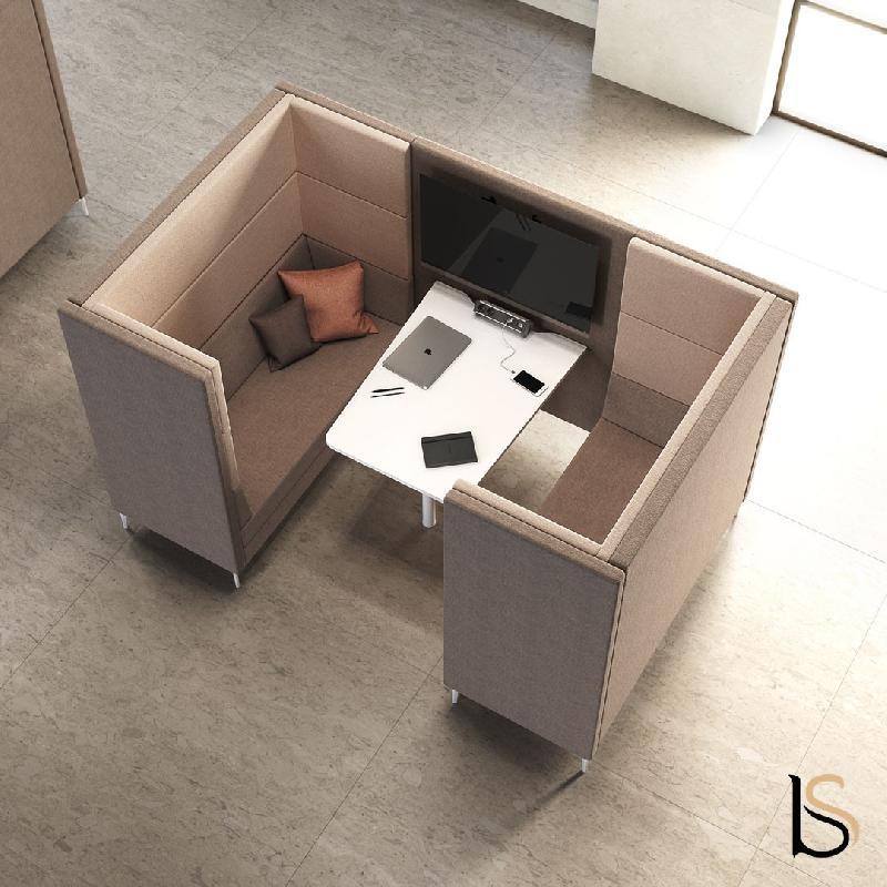 Canapé d'accueil 4 places Push - Mobel Linea - Avec bloc électrique + support écran_0