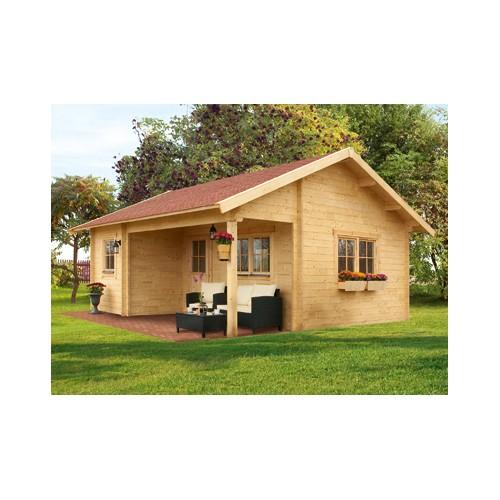 Chalet en bois plain-pied Ontario / madrier 70 mm / 24 m² / toit double pente_0