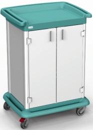 Chariot aide-soignant Essential 8 - aluminium renforcé - plan de travail turquoise - rangement modulable_0