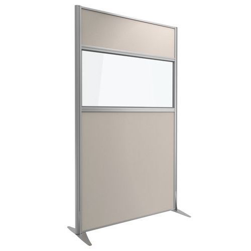CLOISON KPRIM ACCOUSTIQUE VERRE/TISSU TAUPE PROFIL ARGENT 200X122CM - CLEN