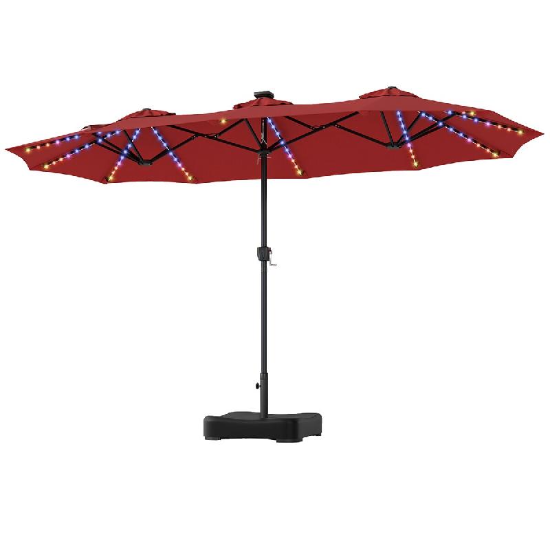 COSTWAY Parasol 4,5m double pour terrasse avec socle et lampes solaires colorées. - rouge métal ZB35651IZ-N_0