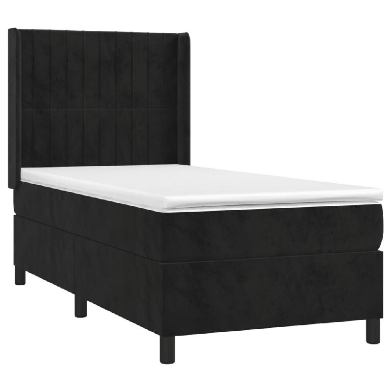 Décoshop26 - Cadre de lit LED avec sommier tête de lit matelas 100x200 cm tissu velours noir TDL0209319 - noir 3001713947764_0