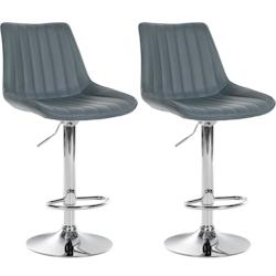 Décoshop26 - Lot de 2 tabourets de bar réglable en hauteur pivotant à 360° assise en PVC gris couture verticale pied métal chromé 10_0004420 - g_0