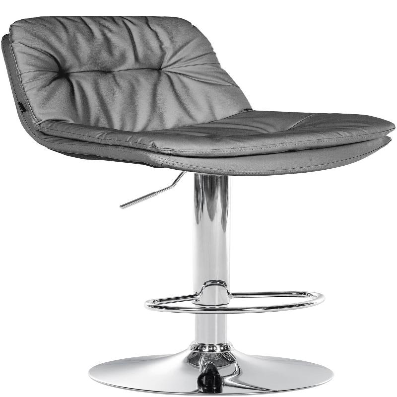 Décoshop26 - Tabouret chaise haute x1 pour cuisine et bar à assise moelleuse en similicuir gris cadre en métal chromé 10_0005696 - gris métal 300_0