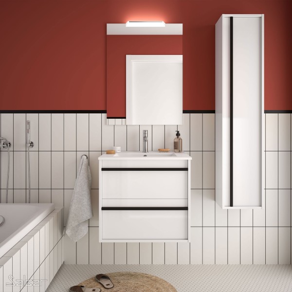 ENSEMBLE COMPLET MEUBLE ET VASQUE ATTILA 600 BLANC BRILLANT - SALGAR 84936