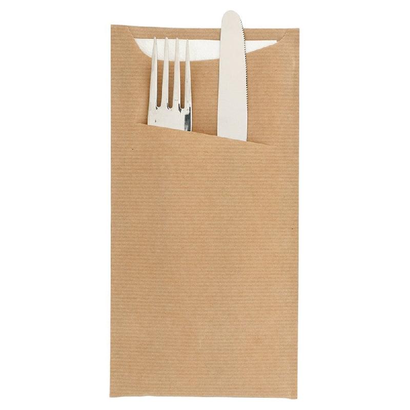 Etui pour couverts kraft naturel + serviette blanche 11,2x22,5cm x400_0