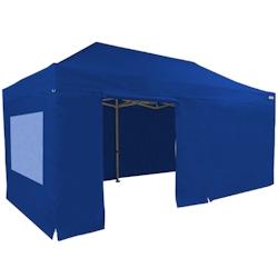FRANCE BARNUMS - Tente pliante PRO 4x8m avec pack fenêtres, 6 murs, ALU 55mm, PVC 580g/m² norme M1 - bleu_0