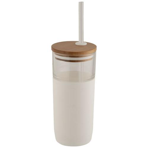 Gobelet publicitaire en verre Arlo 600ml - Couvercle en bambou et paille en tritan_0