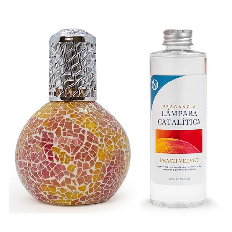 MamaManuela Pack Économie Lampe Catalytique Mosaïque Bicolor + Parfum Arôme Peach Velvet 200ml. Élimine les mauvaises odeurs, le parfum et nettoie_0