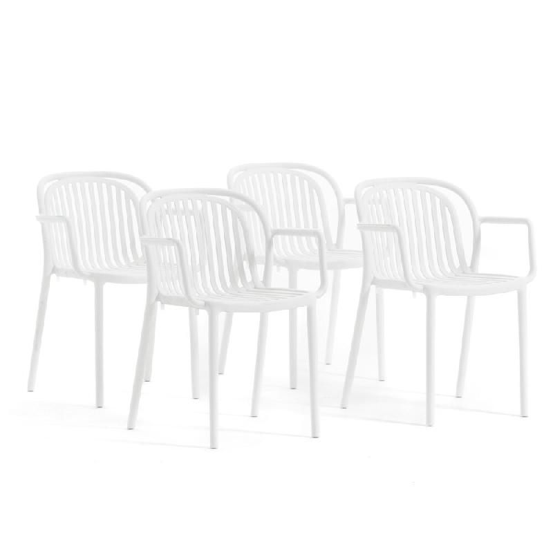 RATTATAN Set de 4 chaises avec accoudoirs en résine renforcée de fibre de verre, design moderne, empilables pour jardin, bar, restaurant, cuisine �_0