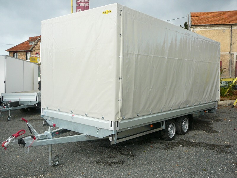 Remorque plateau HUMBAUR HN 355221 GR - 2 essieux, roues surbaissées, ridelles alu, PTAC 3500 kg_0
