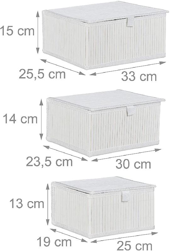 SET DE 3 PANIERS CORBEILLE DE RANGEMENT DÉCORATION EN BAMBOU BLANC 13_0002491_0