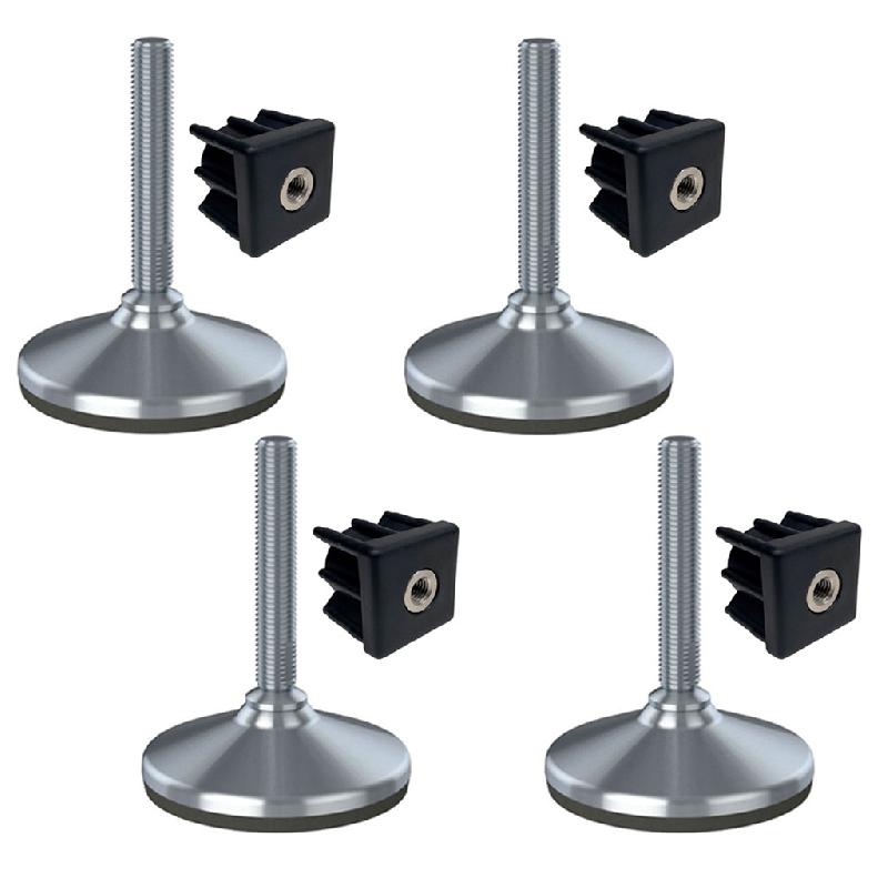 Pied de nivellement en inox 16x100x105mm - base en caoutchouc anti-vibrations, inserts 40x40x1.50mm - Marque NGI_0