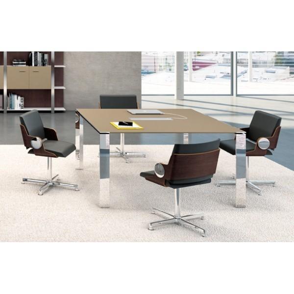 Table de réunion X7 avec plateau laqué - Officity - 160, Chromé, Tele Gris RAL 7047_0