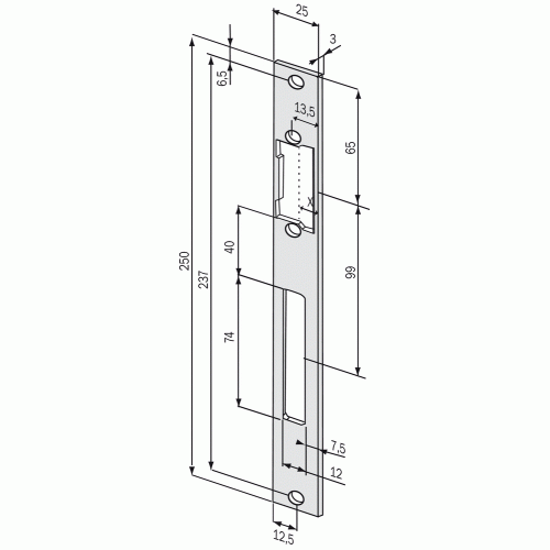 TÊTIÈRE LONGUE POUR GÂCHE ÉLECTRIQUE – INOX – 691 EFF EFF
