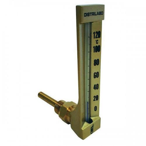 THERMOMÈTRE INDUSTRIEL ÉQUERRE EN VERRE 0-120°C - PLONGEUR 63 MM - MOYEN MODÈLE DISTRILABO