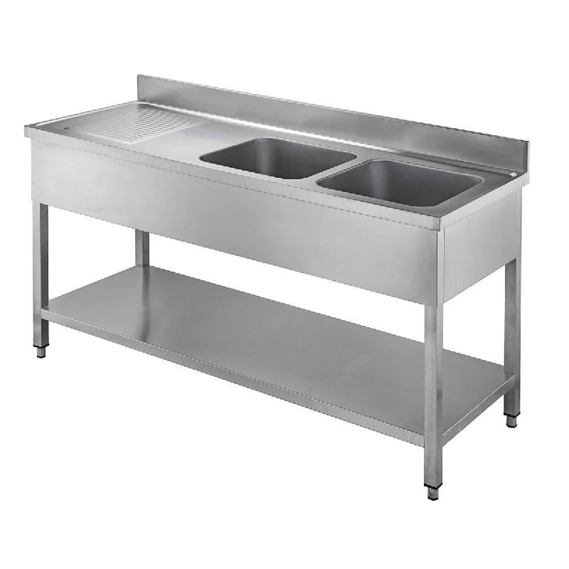 Vaiotec TOPLINE 700 Évier, 2 cuves à droite, égouttoir, fond, LH 1600 x 700 x 850 mm - inox 10457_0