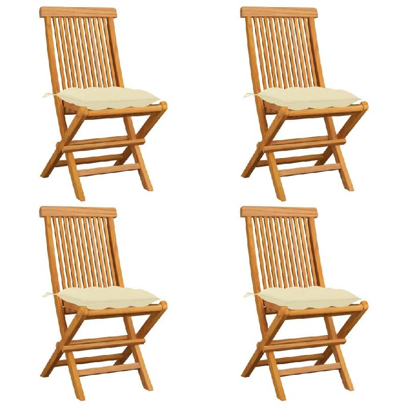 VidaXL Chaises De Jardin Et Coussins Blanc Crème Lot De 4 Teck Massif - beige 3062585_0