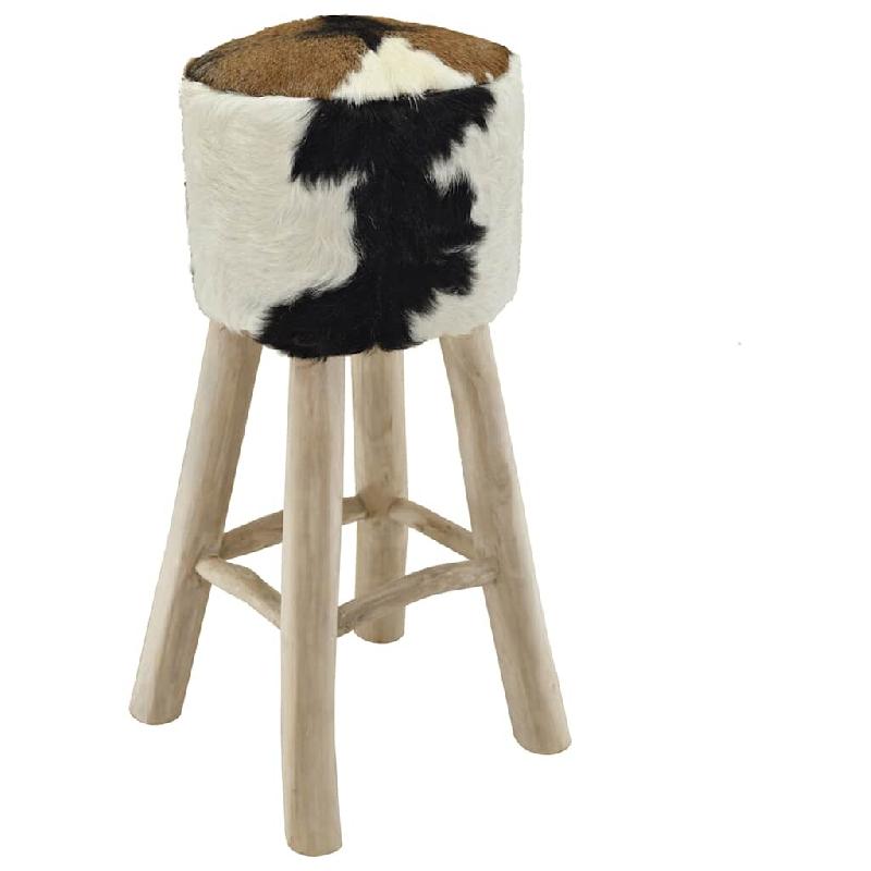 VidaXL Tabouret de bar cuir de chèvre et bois de teck solide Modèle Titan Pure - 244542_0