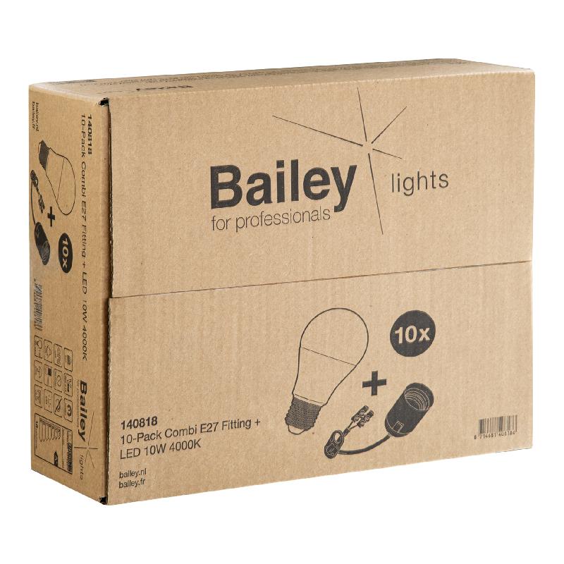 10-pack combi E27 - Douille lisse noire 15cm + LED A60 10W 4000K Opale - Article 140818_0