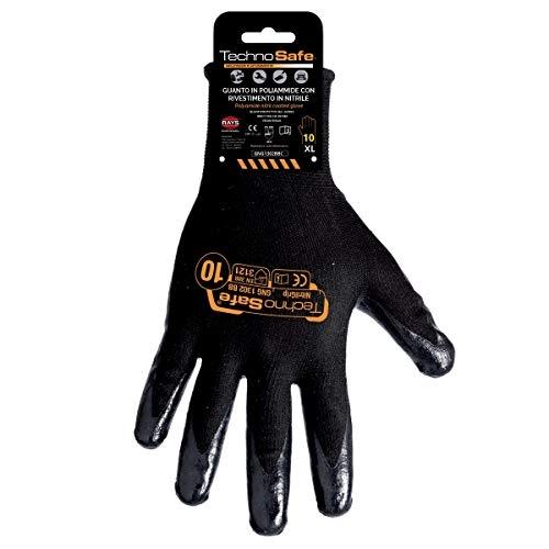 TECHNOSAFE GNG1302BB08 - Gants en nitrile noir avec serrage élastique - Taille 8 - Fil continu 100% polyamide_0