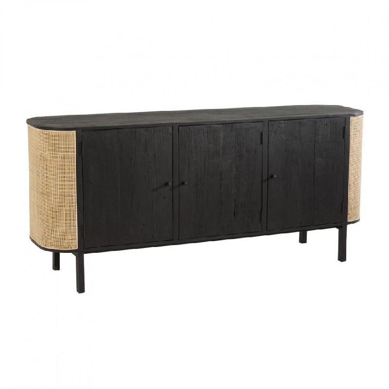 BUFFET BAS RARY EN BOIS EXOTIQUE NOIR ET ROTIN NATUREL_0