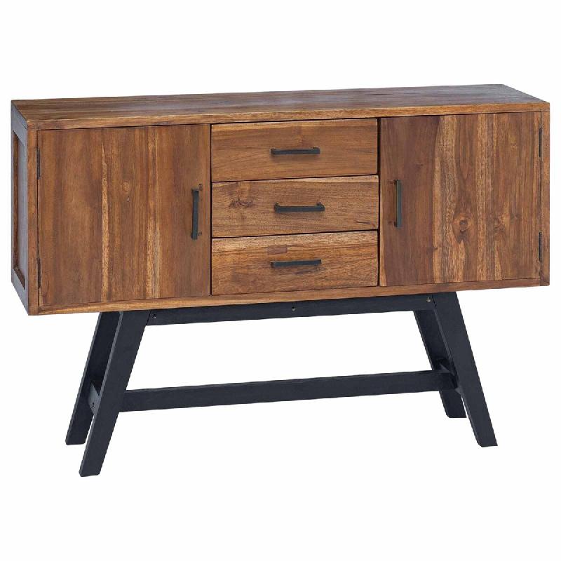 Helloshop26 - Meuble TV vintage pratique avec tiroirs et étagères 110 x 30 x 75 cm en bois de teck massif naturel 02_0059092 - Bois massif 300024094_0