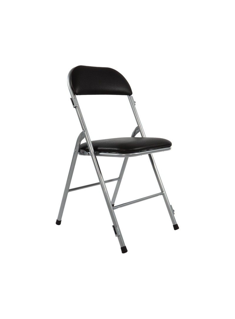 Hortense - chaise pliante attachable en vinyle noir - Vif Furniture argent/noir - référence HORTATT TAR VHAWG016_0
