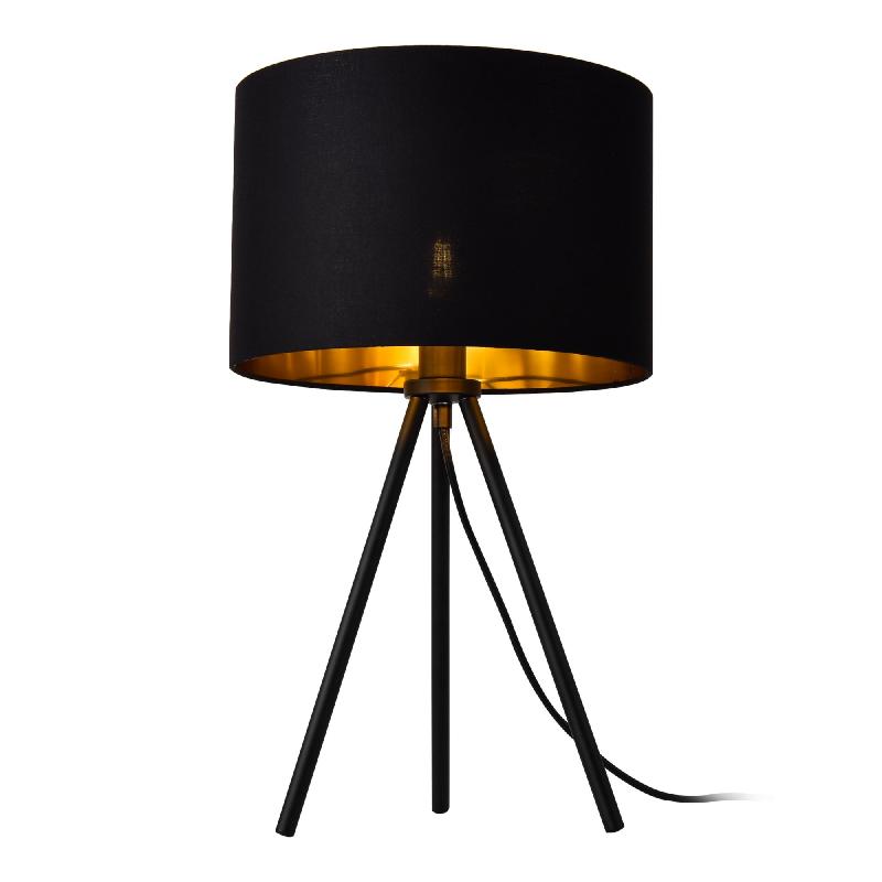 Lampe de bureau élégante lampe de table stylée liseuse trépied e14 métal tissu hauteur 51 cm noir doré 03_0005275