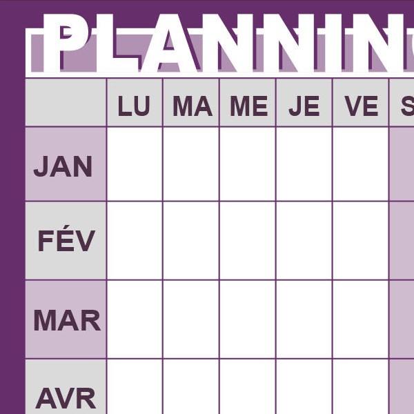 Planning annuel perpétuel effaçable à sec sur pvc