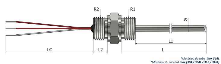 Sonde à résistance à visser (RTD) - Raccord fixe avec fils libres - Type 3 - PR03_0