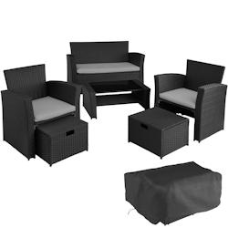 Tectake Salon de jardin Modena 3+2+1 avec housse de protection - noir/gris - 404299 - noir multi-matériau 404299_0