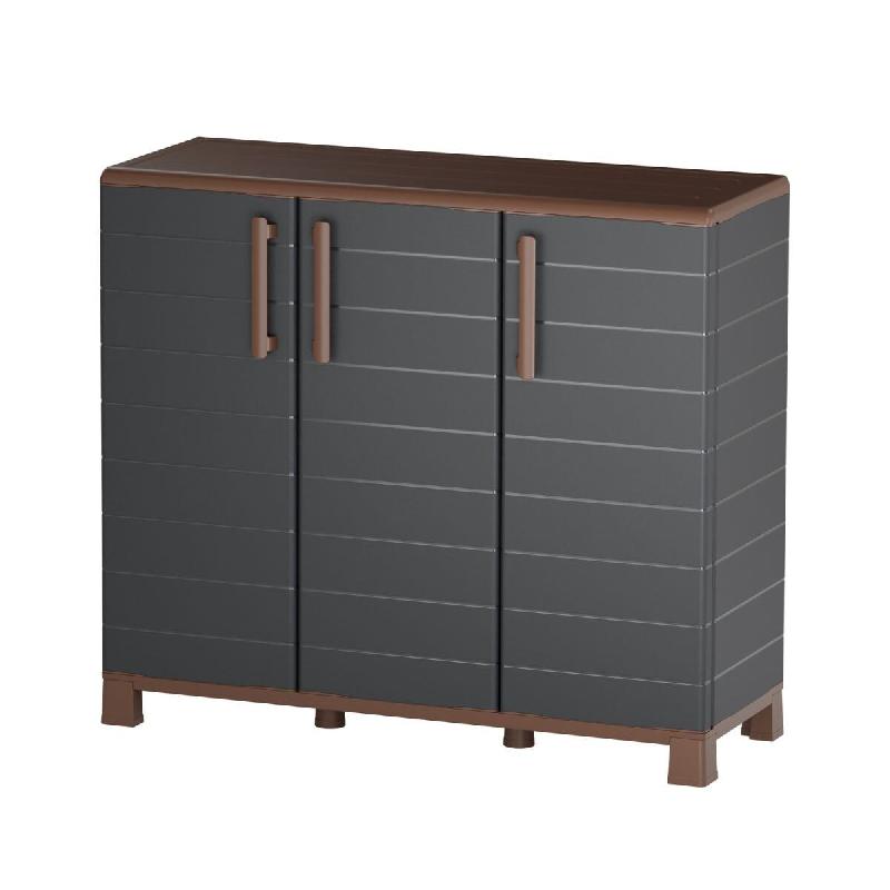 Armoire Basse de Rangement 3 portes 1 étagère 20kg max Intérieur Extérieur - Meuble de rangement Anthracite Art Plast - gris 8010693128488_0