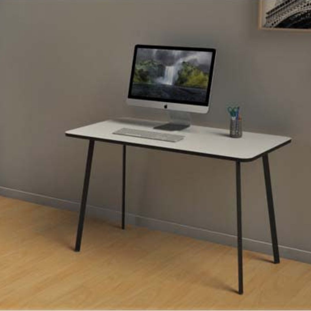 Bureau droit Home Office POPM - plateau mélaminé 19 mm - coloris blanc et noir - dimensions 100x50x75 cm_1