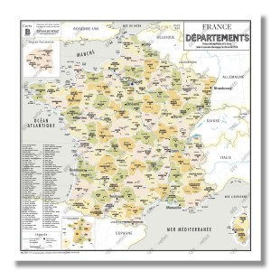Carte de france administrative départements vintage - poster plastifié 100x100cm_0