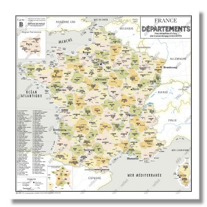 Carte de France administrative départements vintage - poster plastifié 100x100 cm avec œillets_0