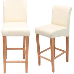 Décoshop26 - Lot de 2 tabourets de bar en cuir crème pieds clairs avec repose pieds TDB04003 - 3000030330525_0