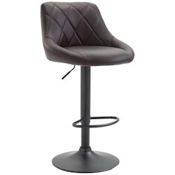 Décoshop26 - Tabouret de bar en synthétique marron pivotant avec repose-pieds métal noir coutures décoratives TDB10581 - marron 3000413769607_0