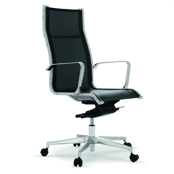Fauteuil de bureau Enora - structure en tube d'acier chromé - assise et dossier en résille - accoudoirs fixes en aluminium brillant_0
