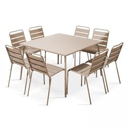 Oviala Business Ensemble table de terrasse et 8 chaises en métal taupe - gris acier 105029_0