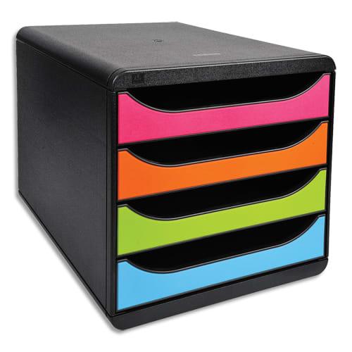 Exacompta - Module de classement Big Box 4 tiroirs - Noir Arlequin - Format A4+ - Polystyrène choc - Dimensions 27,8 x 26,7 x 34,7 cm_0