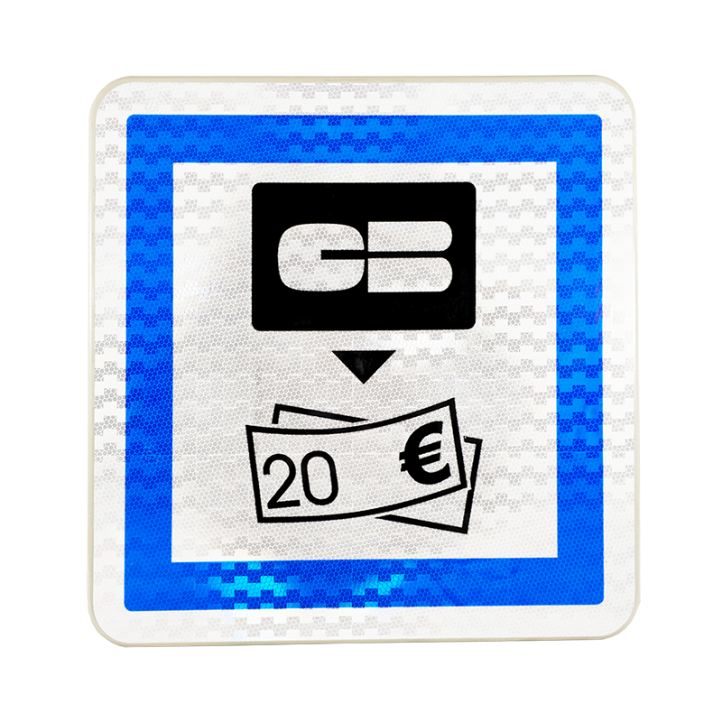 Panneau services distributeur de billets de banque CE25 - pictogramme carte bancaire, flèche et billet de 20€_0