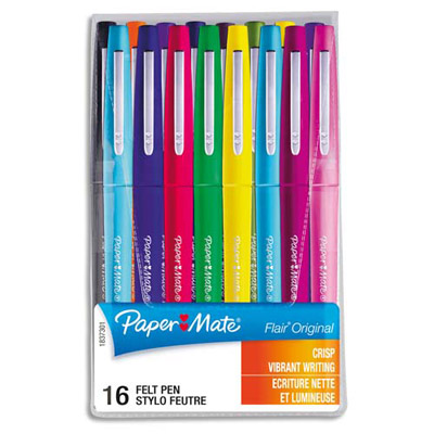 PAPERMATE NYLON FLAIR - 0,4 MM - POCHETTE DE 16 - COLORIS ASSORTIS