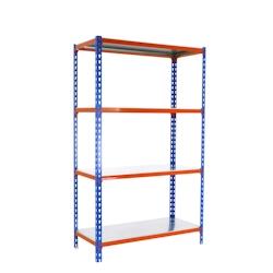 SimonRack Etagère métallique sans vis Simonclick 4 plateaux de 200 kgs par plateau couleur BLEU/ORANGE/GALVA 1500x1200x500 mm (haut x largeur x prof_0