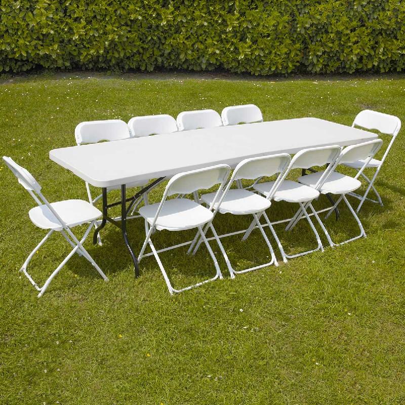 Table et chaises pliantes 10 places - 244 cm PEHD - Usage intérieur/extérieur - Structure acier époxy_0
