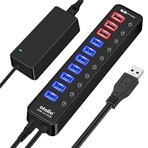 Hub usb 3.0 alimenté secteur 7-port hub usb avec commutateurs