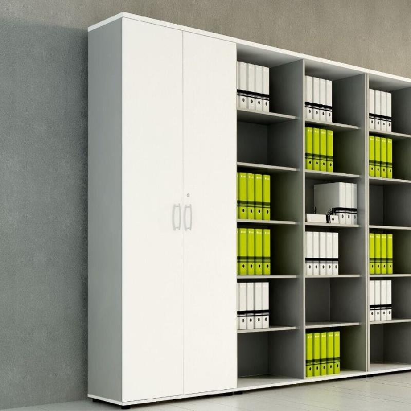 Armoire haute H 183 à portes battantes - gamme STANDARD - 4 tablettes - panneau mélaminé - Marque MDD_0
