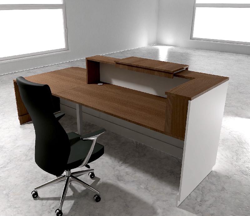 Bureau d'accueil ergonomique et Design Delta - 242, Droite, Blanc, Oui, Acacia foncé_1